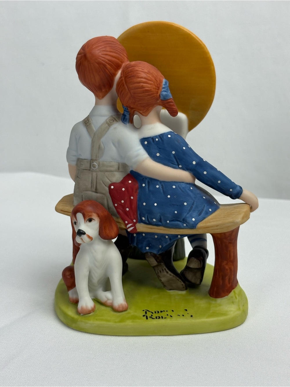 Norman Rockwell Porcelain Children Figurine in Blue, Red & Brown